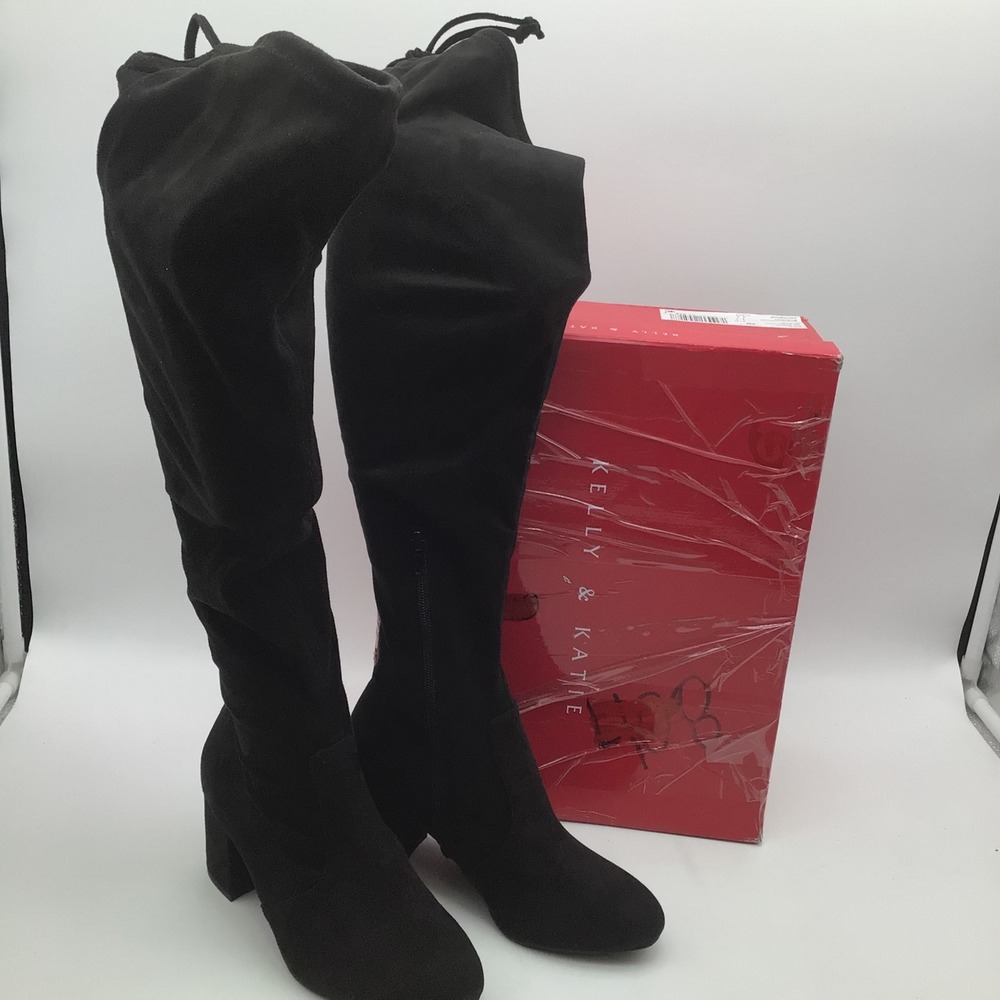 Kelly & Katie KK KRUS Black Microsuede Over The Knee Boots Womens Size 6M NEW